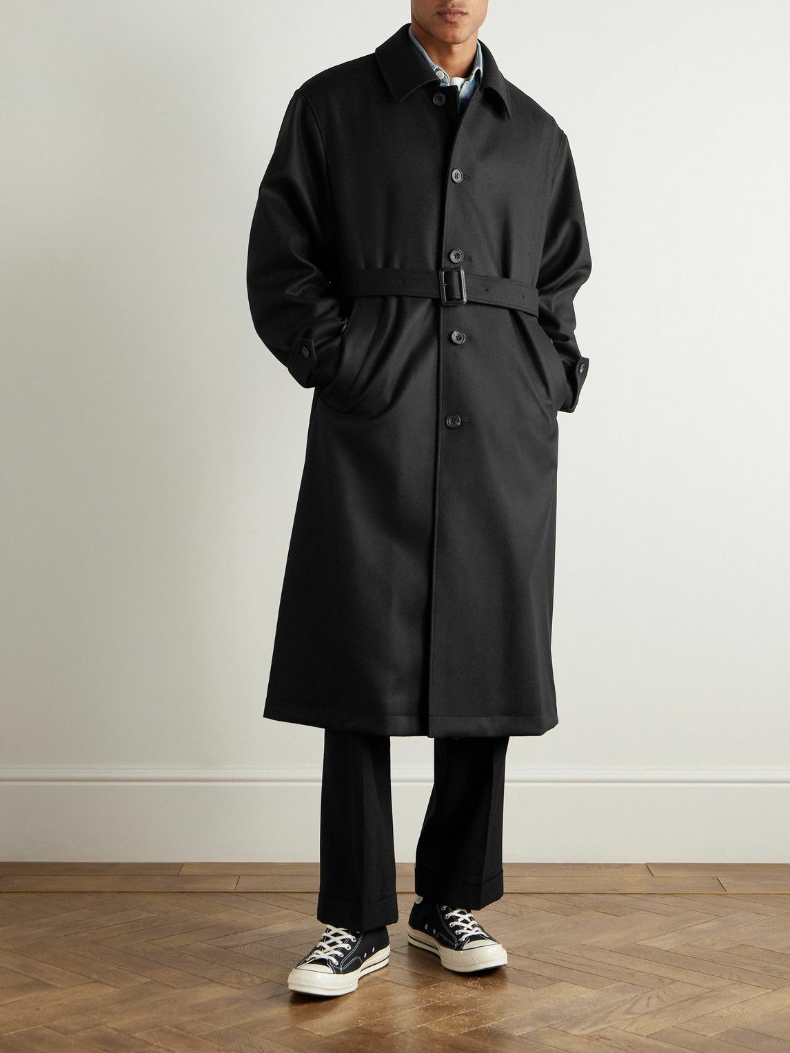 ssstein - Investigated Oversized Belted Super 120's Wool Coat - Black