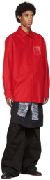 Raf Simons Red Leather Patch Shirt