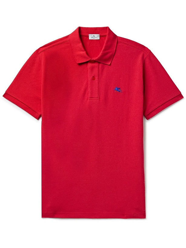 Photo: Etro - Slim-Fit Logo-Embroidered Cotton-Piqué Polo Shirt - Red