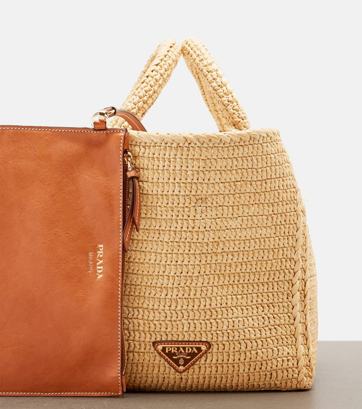 Prada Medium raffia-effect shopper