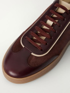 Brunello Cucinelli - Coda di Rondine Leather-Trimmed Waxed-Suede Sneakers - Burgundy