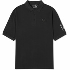 Fred Perry Men's x Raf Simons Embroidered Oversized Polo Shirt in Black