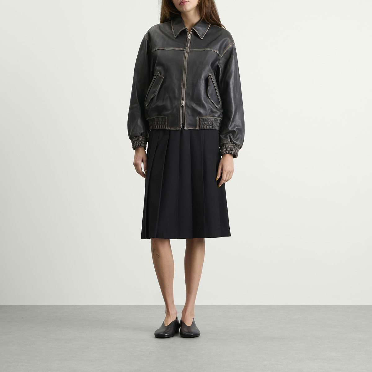 DUNST Women's Refined Leather Blouson in Brushed Black