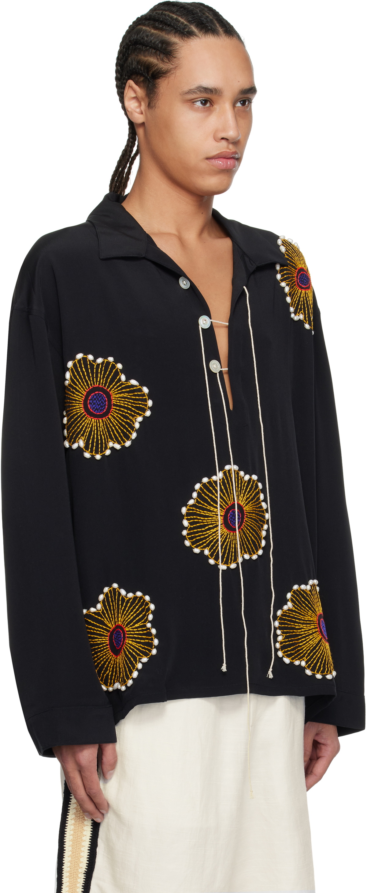 Glass Cypress Black Silk Sunflower Shirt