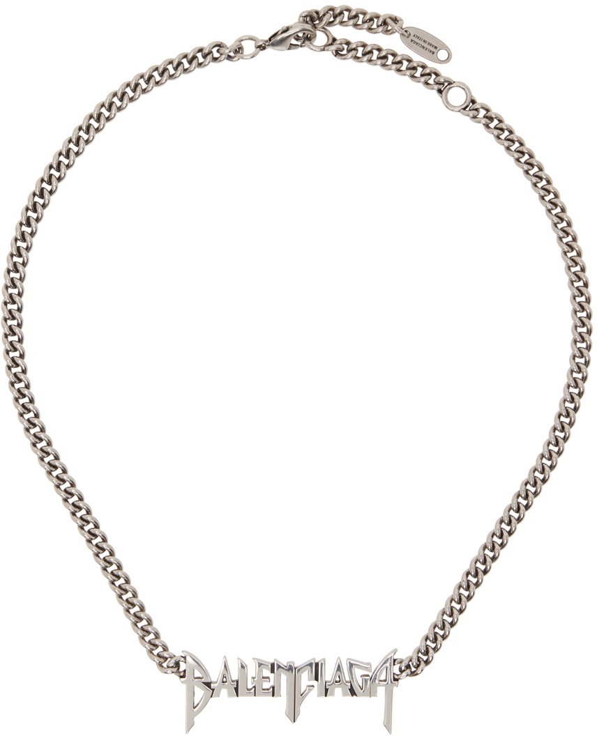 Balenciaga Gunmetal Typo Metal Necklace