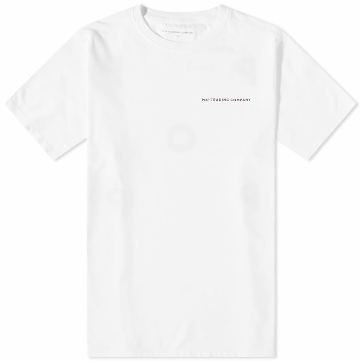 Photo: Pop Trading Company Men's Back Logo T-Shirt in White/Raspberry