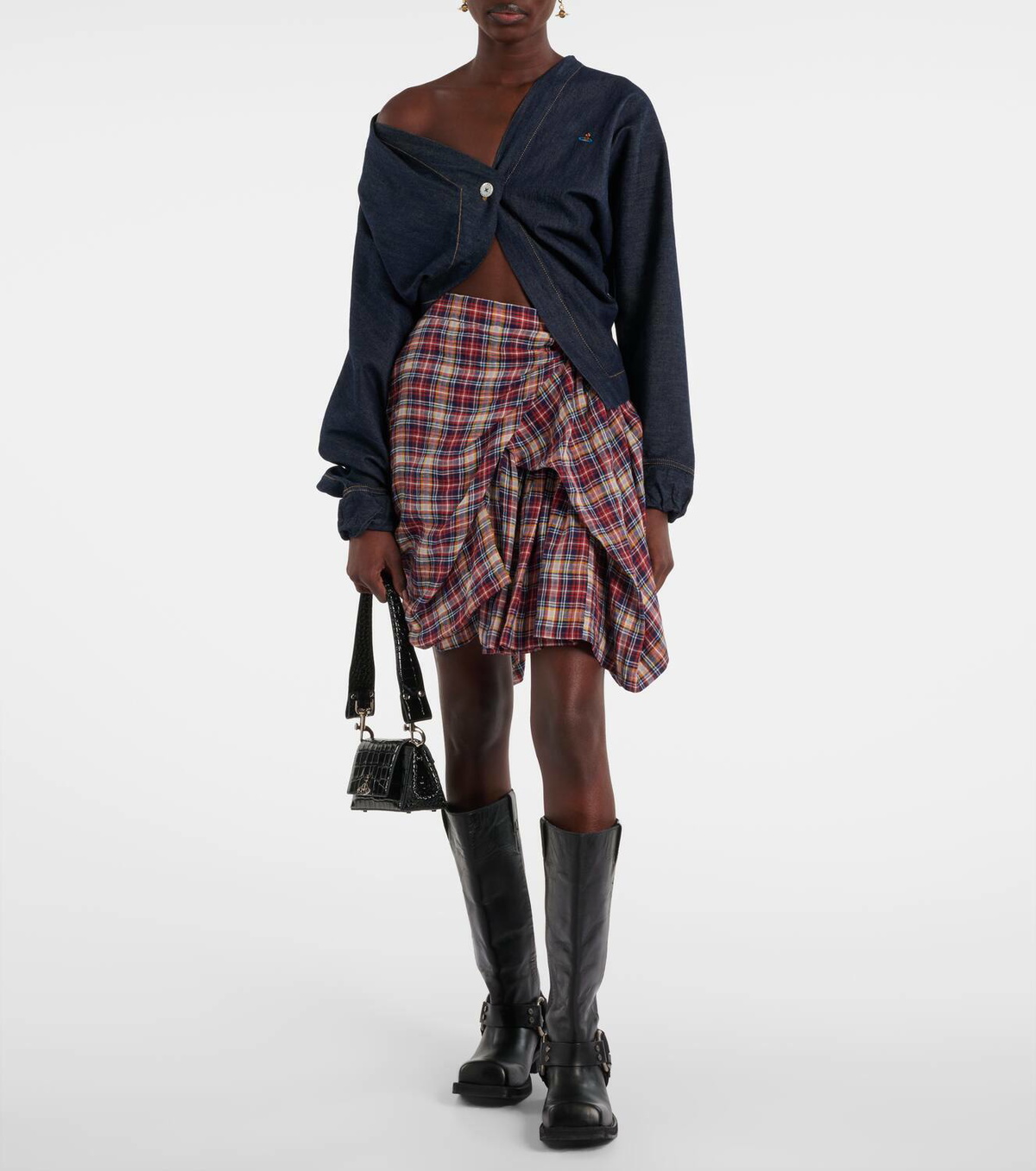 【Vivienne Westwood】 Natalia croppedコットン chambrayシャツ Natalia cropped cotton chambray shirt in blue - Vivienne