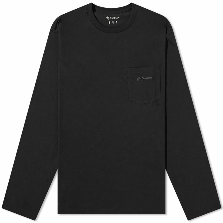 Photo: Goldwin Men's Long Sleeve Big Logo Pocket T-Shirt in Black