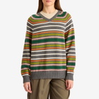 DONNI. Women's Cotton Cashmere Stripe V-Neck Jumper in Charcoal Grey