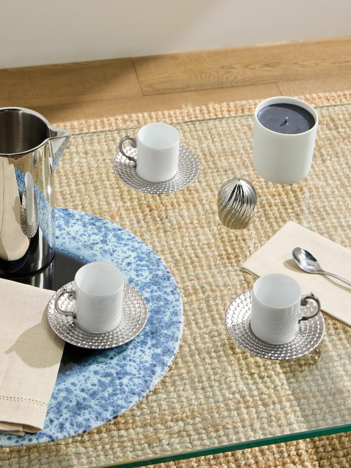 L'Objet - Corde Set of Six Platinum-Plated Porcelain Espresso Cups and Saucers