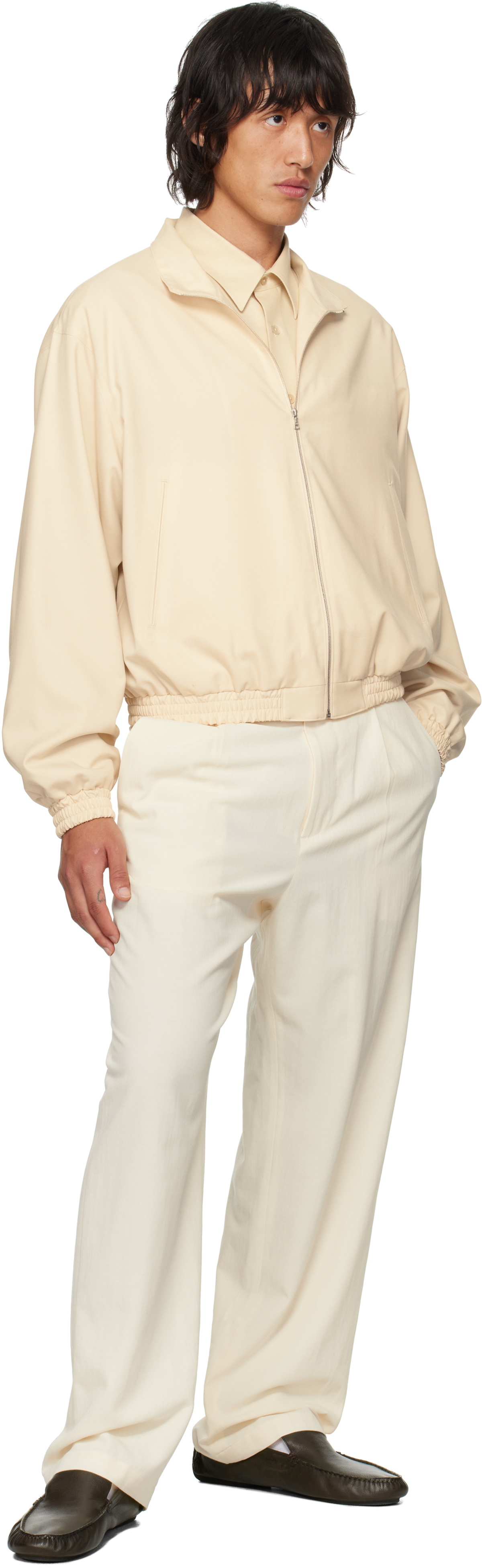 [美品]AURALEE SUPER FINE TROPICAL WOOLベージュ Tropical Wool Zip Blouson in Ivory Beige