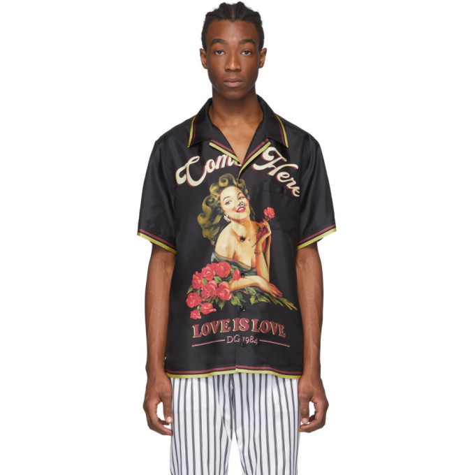 Photo: Dolce and Gabbana Black Silk Hawaii Pin-Up Shirt