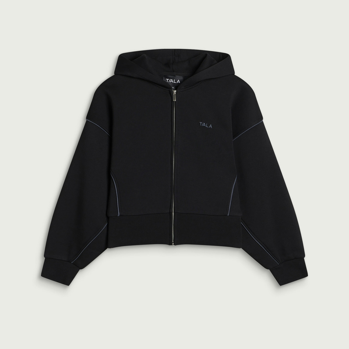TALA Women's Piped Cocoon Zip Through Hoodie in Black