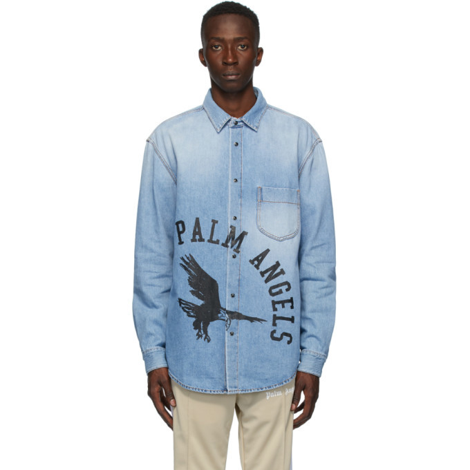 Photo: Palm Angels Blue Denim College Eagle Shirt