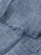 LORO PIANA - Fringed Striped Linen Scarf - Blue