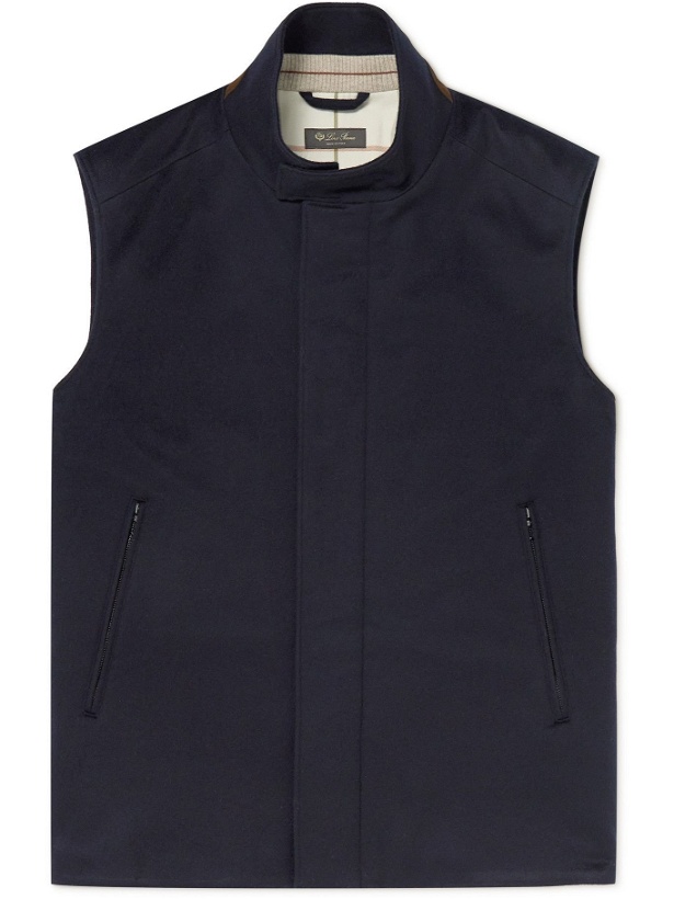 Photo: LORO PIANA - Suede-Trimmed Brushed-Cashmere Gilet - Blue