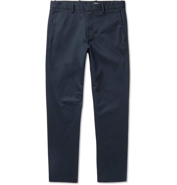 Photo: Theory - Curtis Tapered Cotton-Blend Chinos - Blue