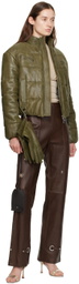 Saks Potts Khaki Franklin Leather Puffer Jacket & Gloves Set
