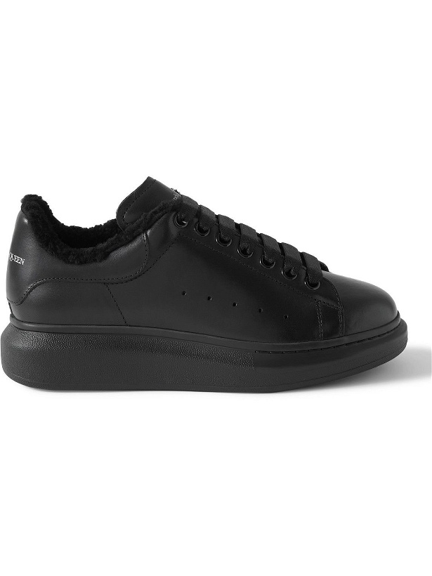 Photo: Alexander McQueen - Exaggerated-Sole Shearling-Lined Leather Sneakers - Black