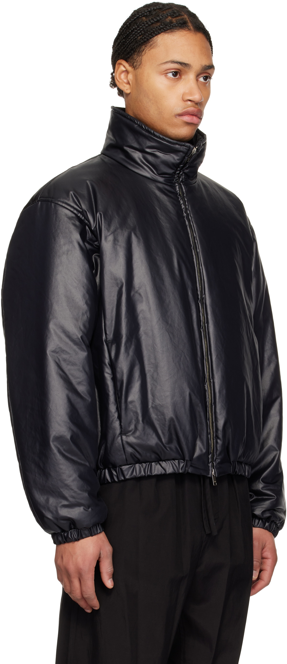 YOKE Black Leather-Like Puffer Jacket YOKE