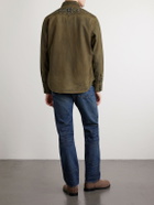 RRL - Buffalo West Studded Leather-Trimmed Denim Shirt - Brown