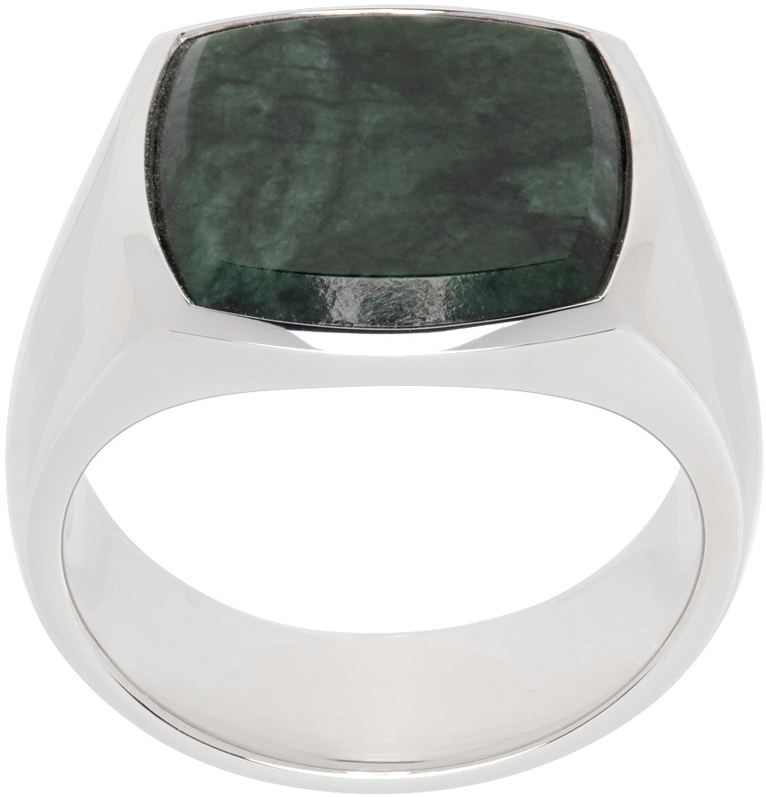 Tom Wood Silver Cushion Green Marble Ring