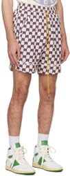 Rhude Off-White & Purple Check Shorts