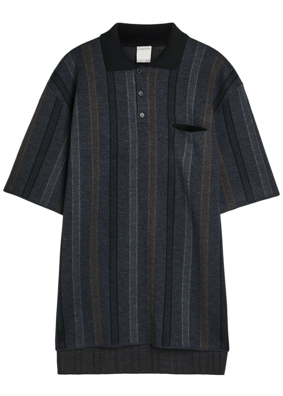 Calvin Klein Striped Wool Polo Shirt Black