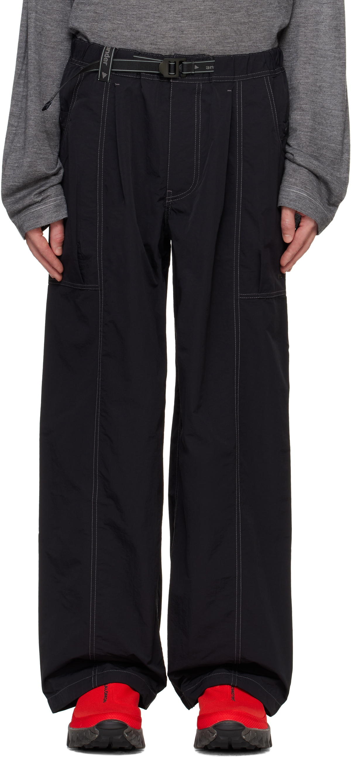 and wander Black Crinkled Nylon Trousers and Wander