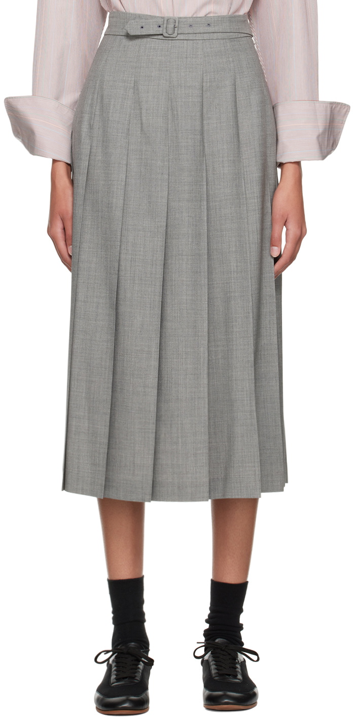 AURALEE Gray Pleated Midi Skirt Auralee