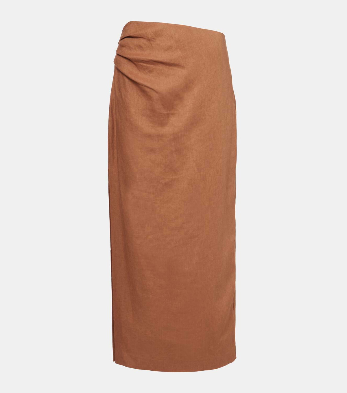 SIR Asymmetric ruched linen midi skirt