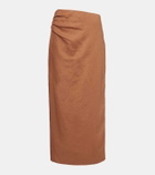 SIR Asymmetric ruched linen midi skirt