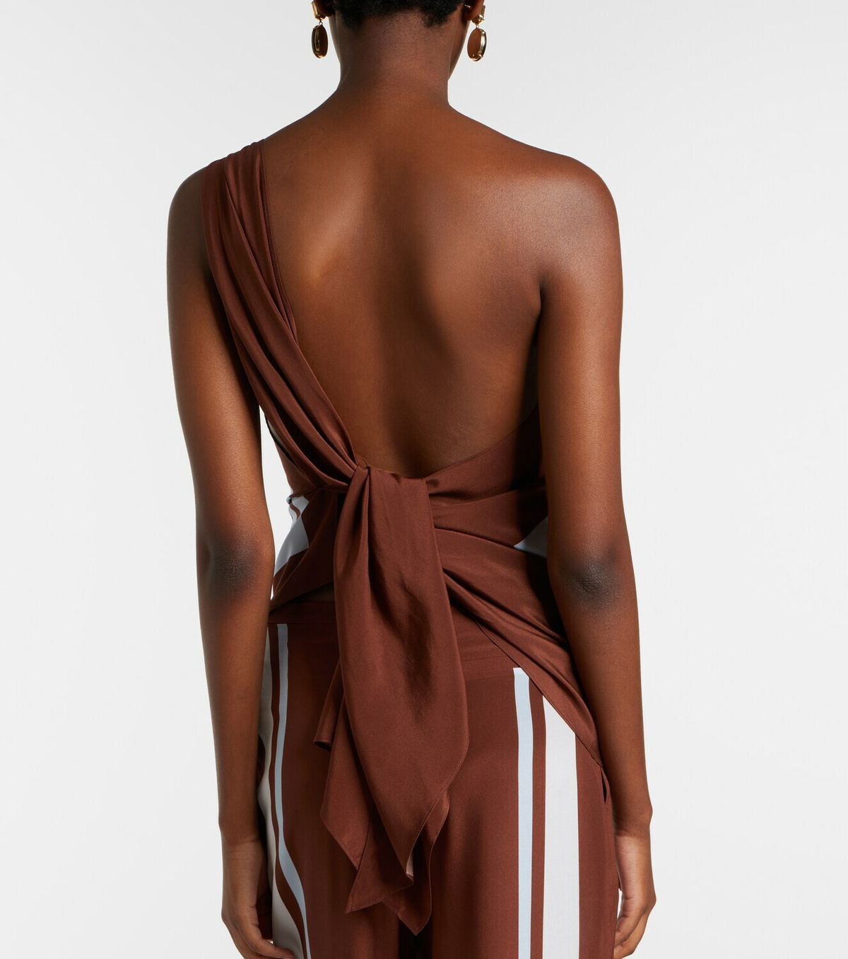 SIR Beaded one-shoulder printed silk top