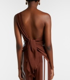 SIR Beaded one-shoulder printed silk top