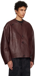 T/SEHNE SSENSE Exclusive Burgundy Lock-Detail Leather Jacket