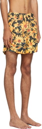Jil Sander Yellow & Black Floral Swim Shorts