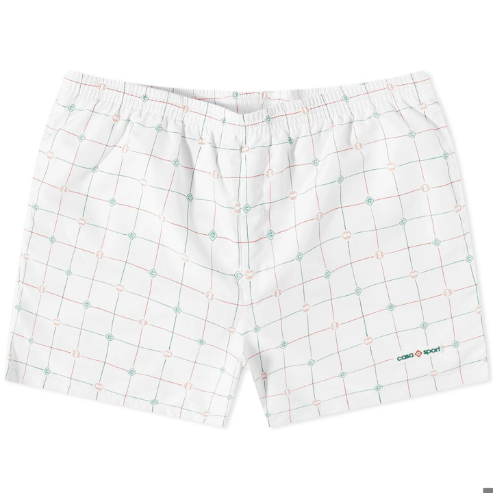 Photo: Casablanca Men's Tennis Check Swim Short in White/Green/Red