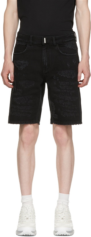 Photo: Givenchy Black Distressed Denim Shorts