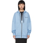 Palm Angels Blue Logo Zip-Up Hoodie