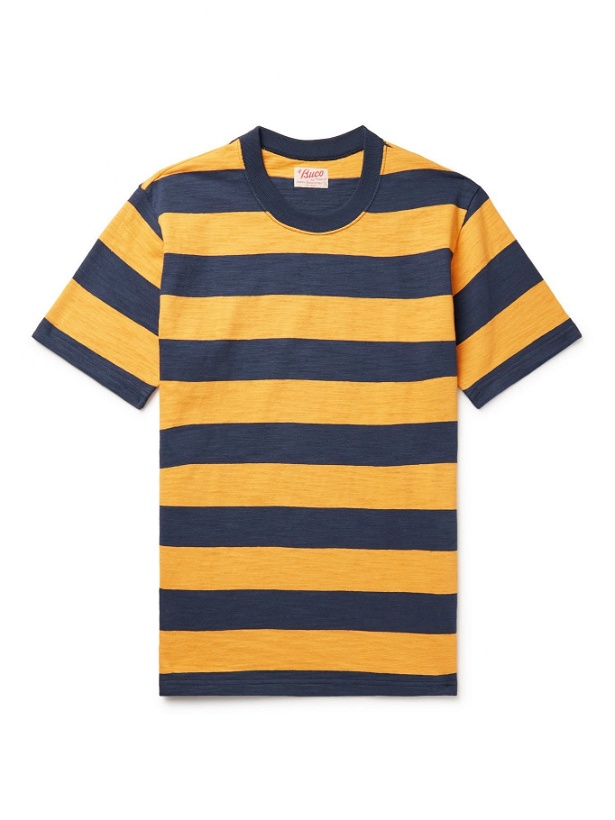 Photo: THE REAL MCCOY'S - Buco Striped Slub Cotton-Jersey T-Shirt - Yellow