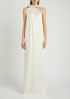 Stella Mccartney Faux Pearl-embellished Satin Gown Cream