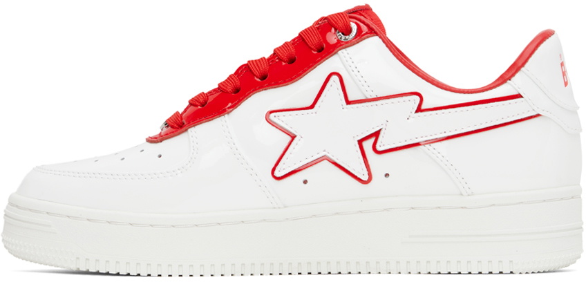 BAPE White & Red Patent Leather Sneakers A Bathing Ape display picture 3