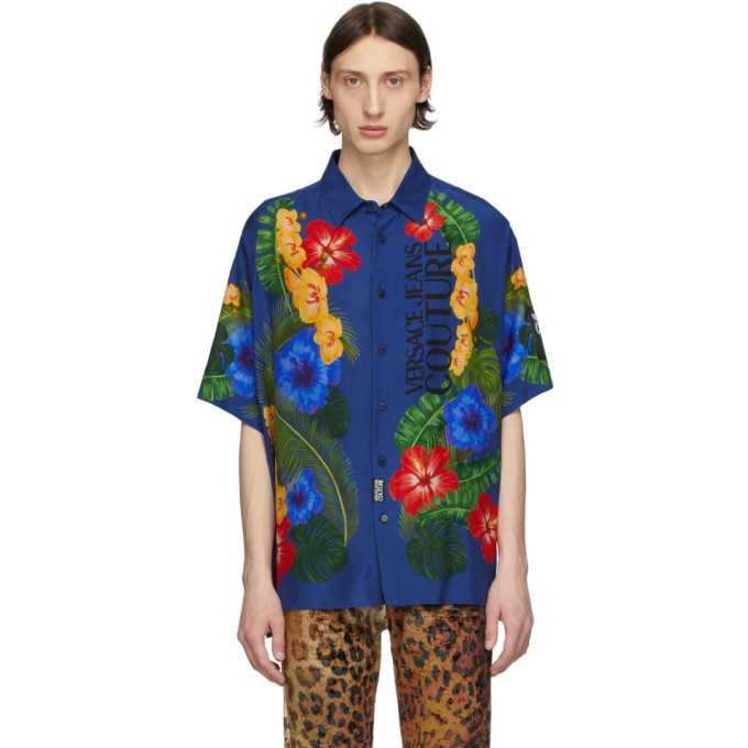 Photo: Versace Jeans Couture Blue Floral Short Sleeve Shirt