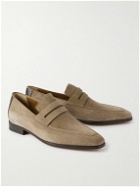 Berluti - Leather-Trimmed Suede Penny Loafers - Brown
