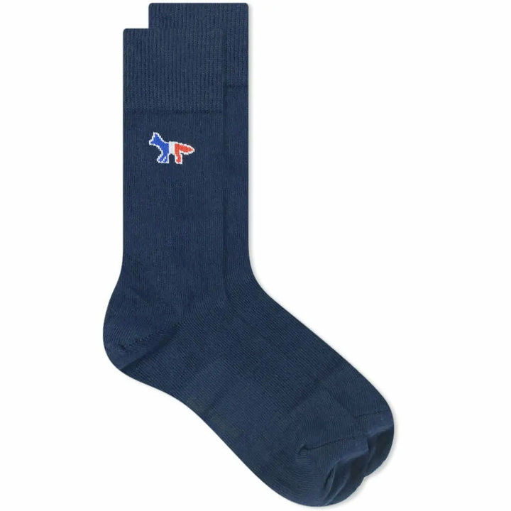 Photo: Maison Kitsuné Tricolor Fox Sock in Navy