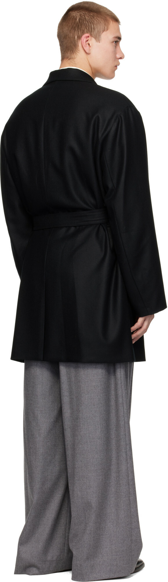 ssstein Black Compressed Flannel Half Coat