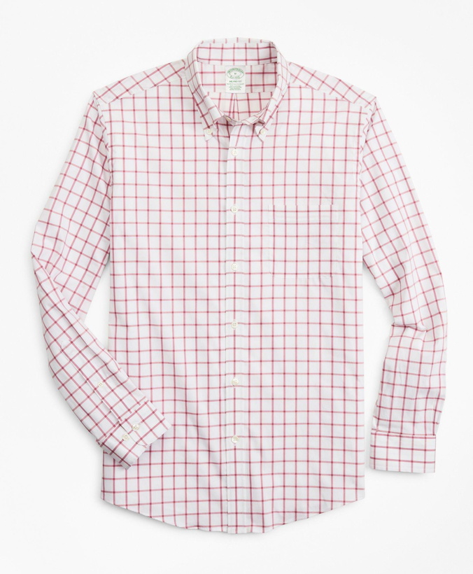 Photo: Brooks Brothers Men's Milano Slim-Fit Sport Shirt, Stretch Performance Series with COOLMAX, Windowpane | Red