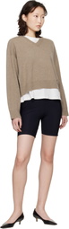 Loulou de Saison Taupe Anzor LDS Cashmere V Neck Sweater