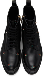RED Valentino Leather Rose Studs Combat Boots