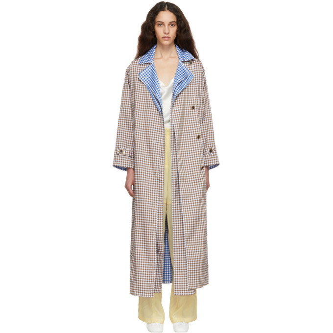 Ports 1961 Brown and White Gingham Criss Cross Front Trench Coat